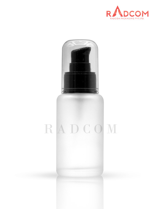 100ML Clear Frosted Luna Bottle With 24mm Black Luna Lotion Pump With Full Acrylic Over Cap