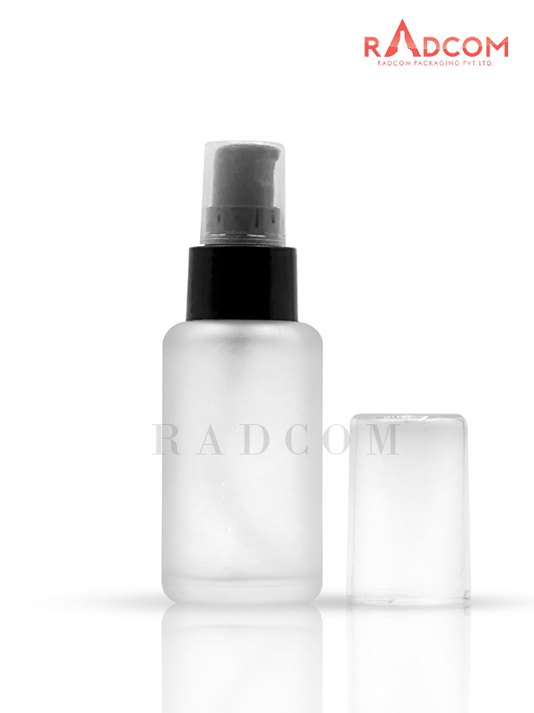 100ML Clear Frosted Luna Bottle With 24mm Black Square Nozzle Lotion Pump With Full Acrylic Over Cap
