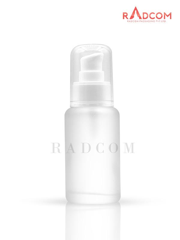 100ML Clear Frosted Luna Bottle With 24mm White Luna Lotion Pump With Full Acrylic Over Cap