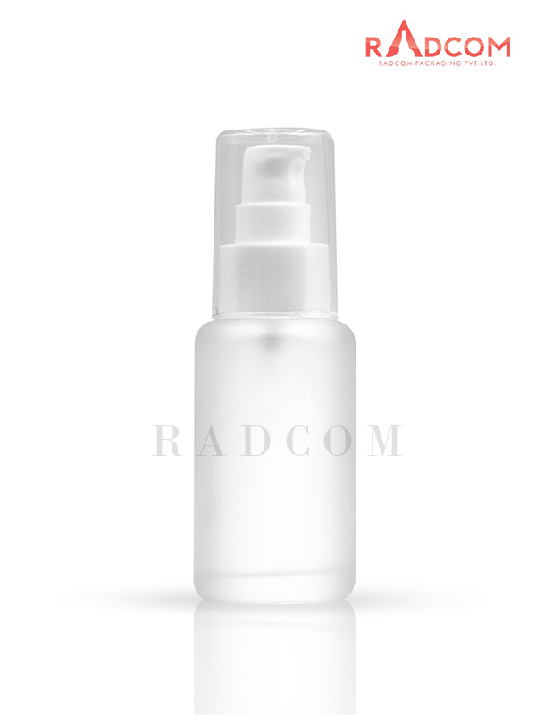100ML Clear Frosted Luna Bottle With 24mm White Square Nozzle Lotion Pump With Clear Over Cap
