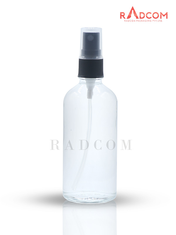 100ML Clear Glass Dropper Bottle with Black Mist Spray Pump
