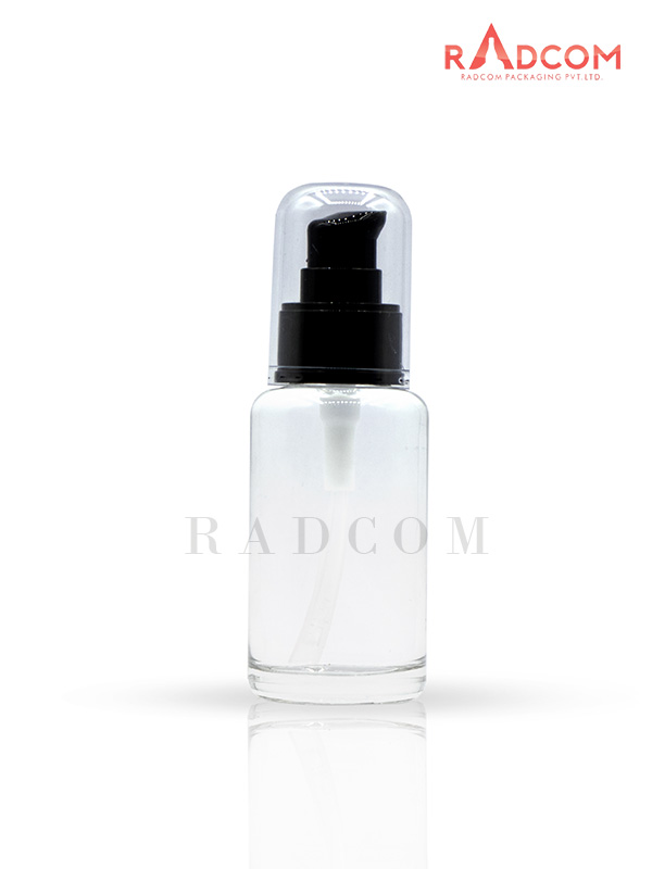 100ML Clear Luna Bottle With 24mm Black Luna Lotion Pump With Full Acrylic Over Cap