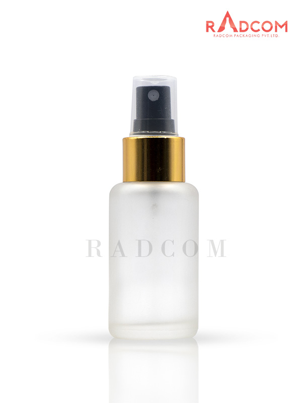 100ML Clear Frosted Luna Bottle With 24mm Black Mist Spray Pump with Gold Collar