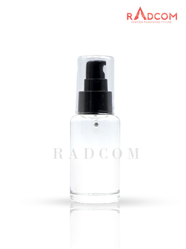 100ML Clear Luna Bottle With 24mm Black Square Nozzle Lotion Pump With Full Acrylic Over Cap