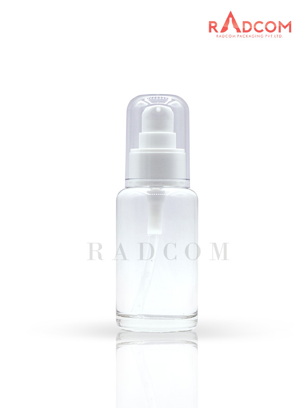 100ML Clear Luna Bottle With 24mm White Luna Lotion Pump With Full Acrylic Over Cap