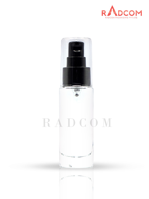 100ML Straight Shoulder Clear Lotion Glass Bottles With 24mm Black Square Nozzle Lotion Pump With Full Acrylic Over Cap