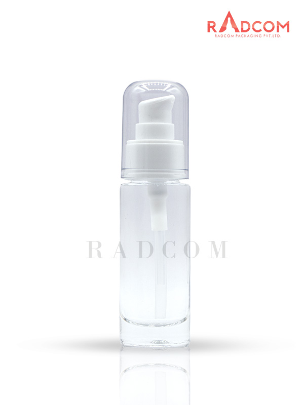 100ML Straight Shoulder Clear Lotion Glass Bottles With 24mm White Luna Lotion Pump With Full Acrylic Over Cap