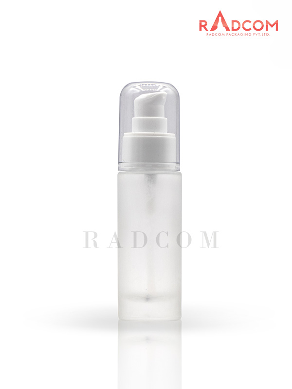 100ML Straight Shoulder Clear Frosted Lotion Glass Bottle With 24mm White Luna Lotion Pump With Acrylic Over Cap