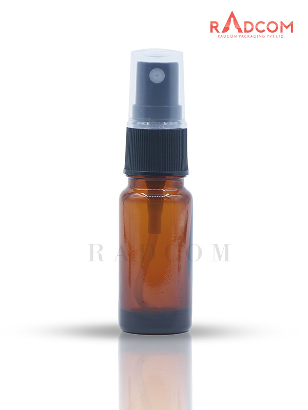 10ML Long Amber Glass Dropper Bottle with Black Mist Spray Pump
