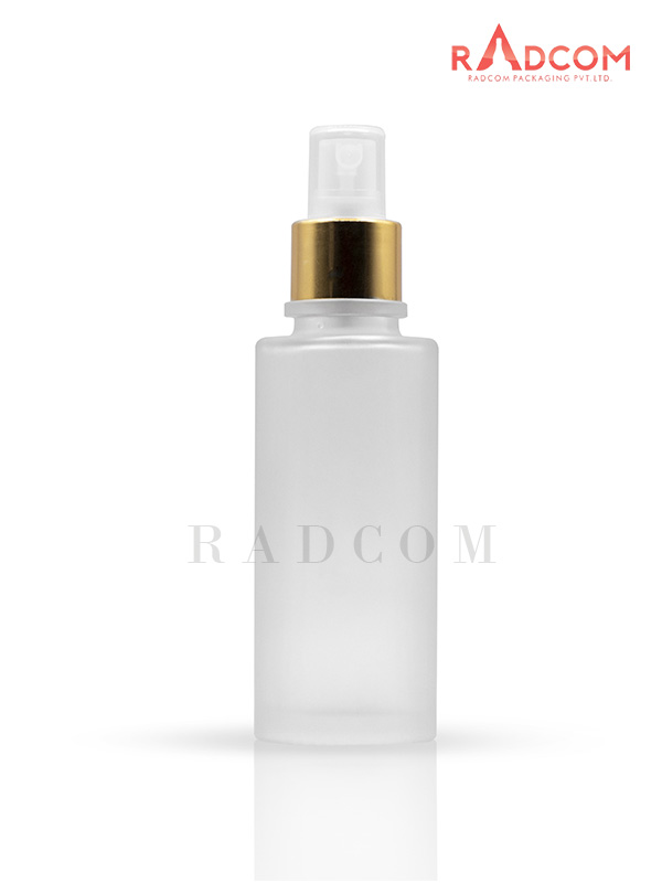 110ML Clear Frosted Lotion Bottle With 24mm Mist Spray Pump with Natural and Golden Collar