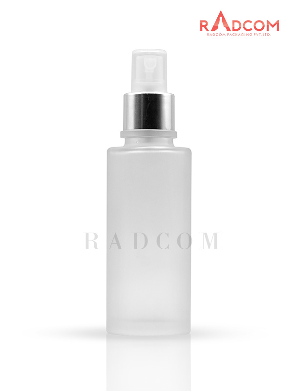110ML Clear Frosted Lotion Bottle With 24mm Mist Spray Pump with Natural and Silver Collar