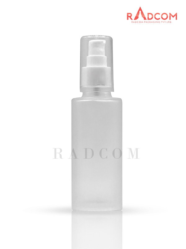 110ML Clear Frosted Lotion Bottle With 24mm White Square Nozzle Pump With Acrylic Overcap