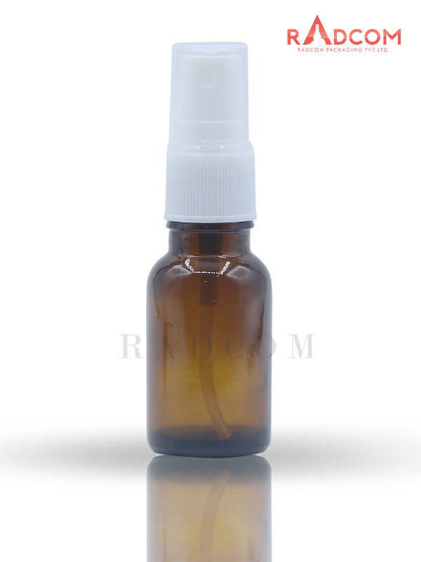 15ML Amber Glass Dropper Bottle with 18 MM White Mist Spray Pump