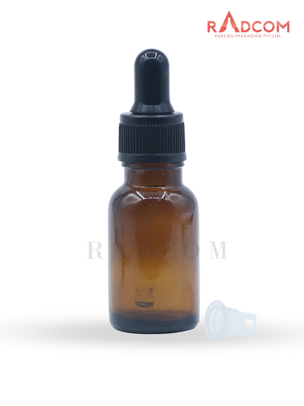 15ML Amber Glass Dropper Bottle with Black Dropper Set With Black Teat and Plug