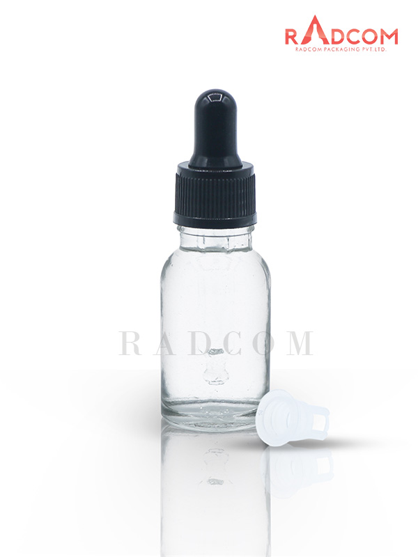 15ML Clear Glass Dropper Bottle with Black Dropper Set With Black Teat and Plug