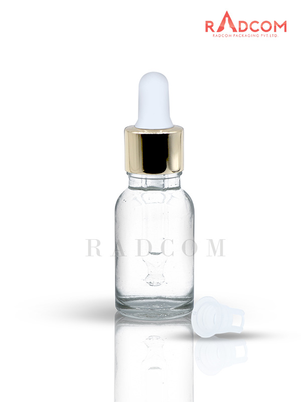 15ML Clear Glass Dropper Bottle with Shinny Golden Dropper Set With White Teat and Plug