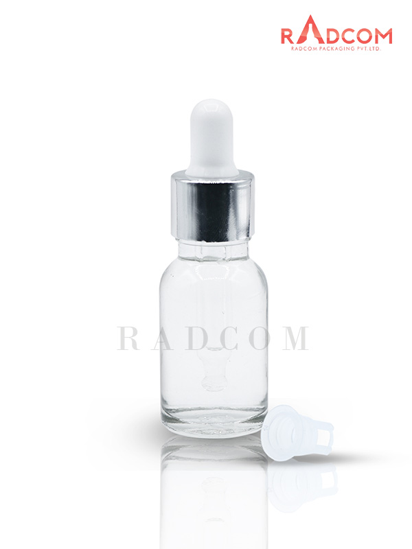 15ML Clear Glass Dropper Bottle with Silver Dropper Set With White Teat and Plug