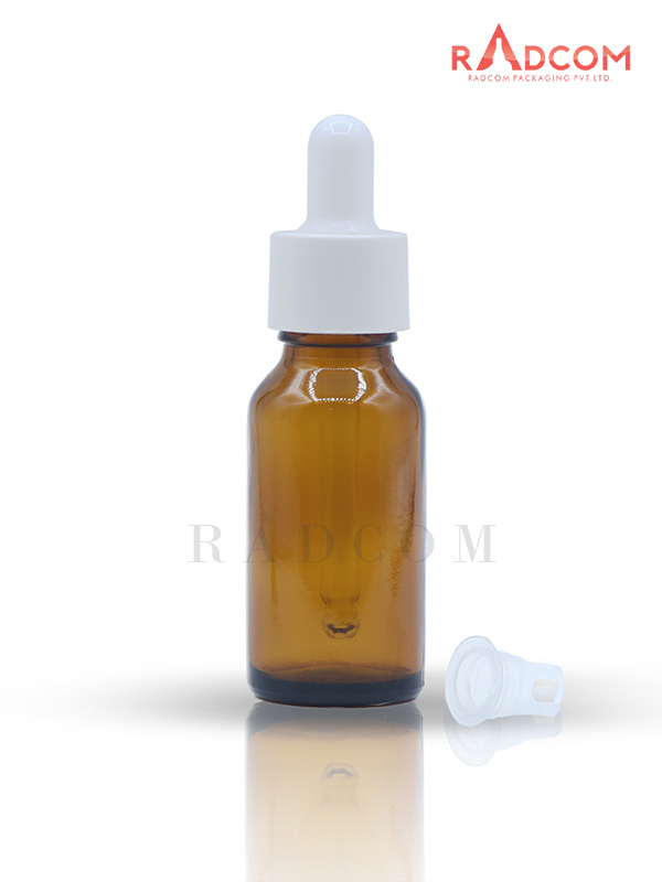 20ML Amber Glass Dropper Bottle with ABS White Dropper With White Teat and Plug