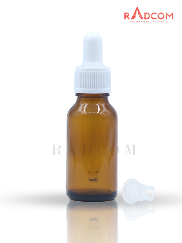 20ML Amber Glass Dropper Bottle with White Dropper With White Teat and Plug