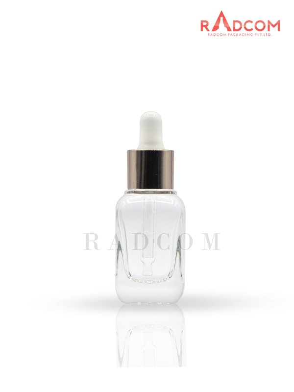 20ML Clear Square Bottle With 20mm Long Rosegold Dropper Set With White Teat