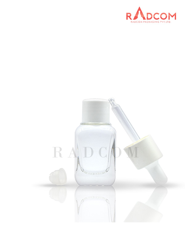 20ML Clear Square Bottle With 20mm White Screw Cap With Long White Dropper Set With White Teat and Wiper