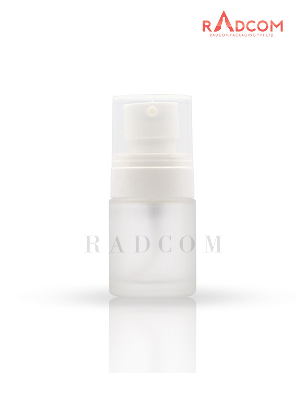 20ML Short and Straight Shoulder Clear Frosted Lotion Glass Bottles With 20mm White Plum Lotion Pump With Over Cap
