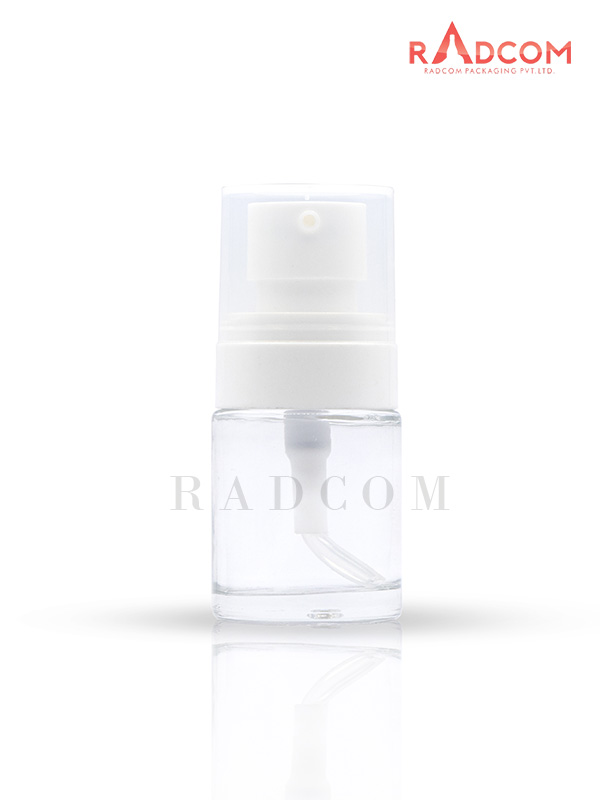 20ML Short and Straight Shoulder Clear Lotion Glass Bottles With 20mm White Plum Mist Pump With Over Cap