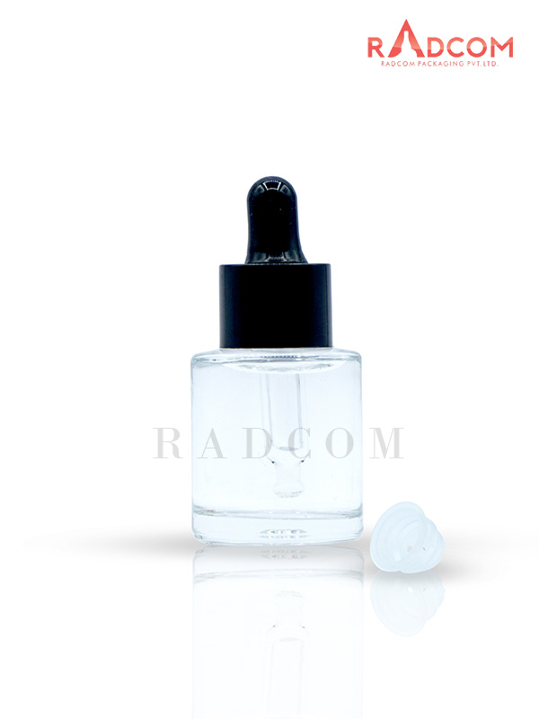 20ML Short and Straight Shoulder Clear Lotion Glass Bottles With Black Dropper Set With Black Teat and Wiper