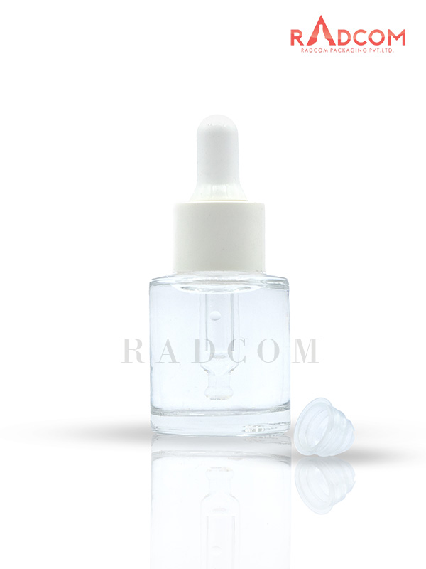 20ML Short and Straight Shoulder Clear Lotion Glass Bottles With White Dropper Set With White Teat and Wiper
