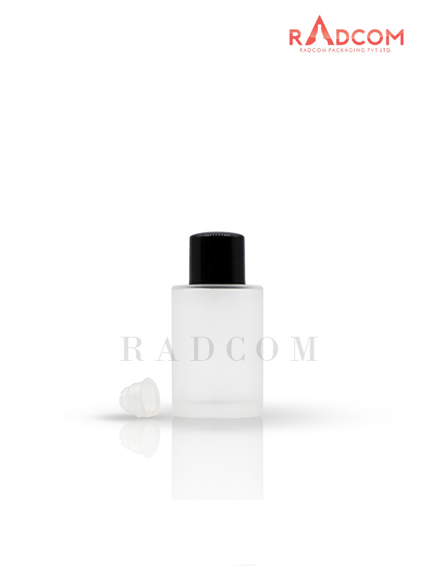 30ML Clear Frosted Lotion Glass Bottle with 20mm Black Screw Cap With Safety Plug