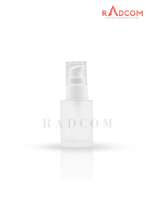 30ML Clear Frosted Lotion Glass Bottle with 20mm White Lotion Pump With Acrylic Over Cap