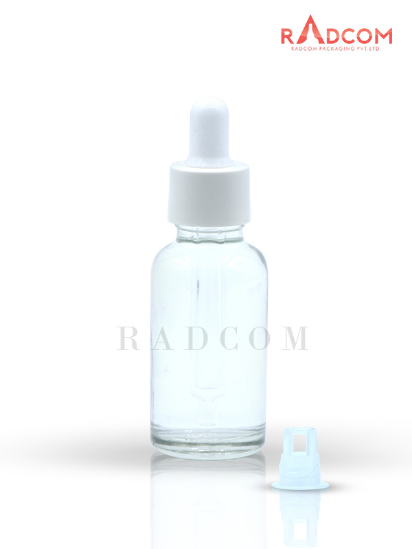 30ML Clear Glass Dropper Bottle with ABS White Dropper Set With White Teat and Plug