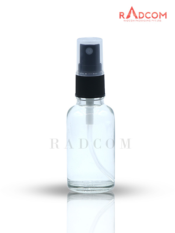 30ML Clear Glass Dropper Bottle with Black Mist Spray Pump