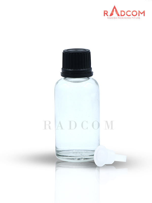 30ML Clear Glass Dropper Bottle with Black Type 1 Cap and Dropper