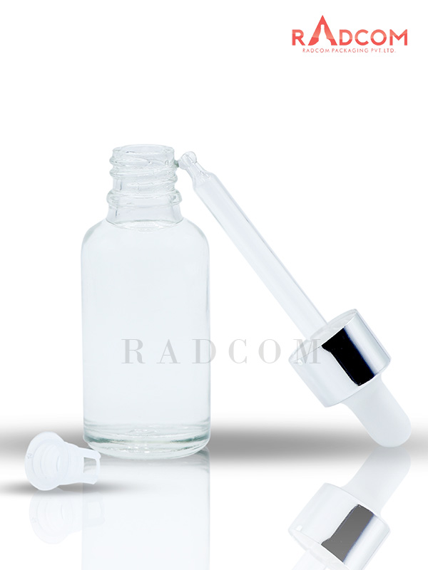30ML Clear Glass Dropper Bottle with Silver Dropper Set With White Teat and Plug