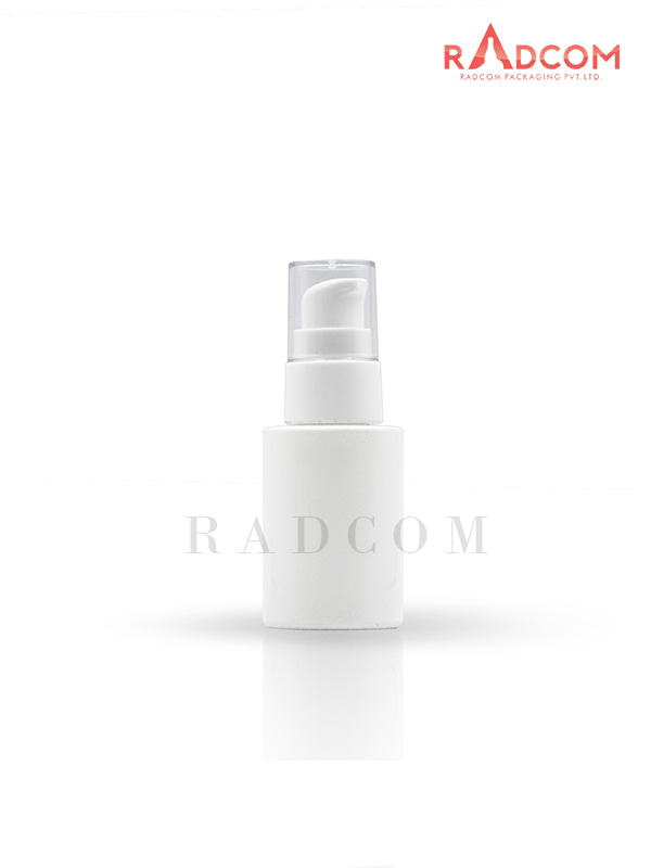 30ML White Lotion Glass Bottle with 20mm White Lotion Pump With Acrylic Over Cap