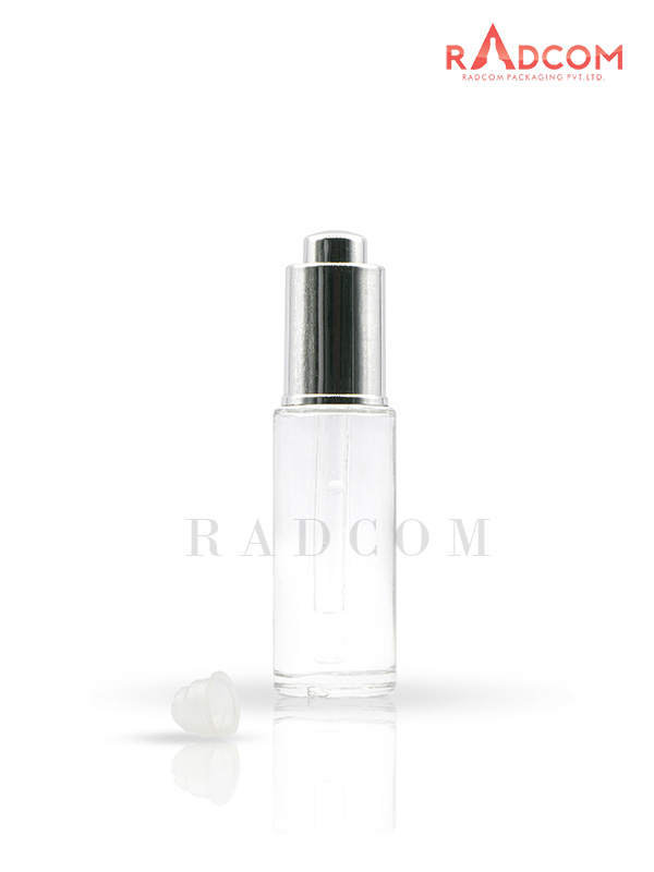 30ML Zermat Clear Lotion Glass Bottles With 20mm Silver Press Dropper Pump and Wiper