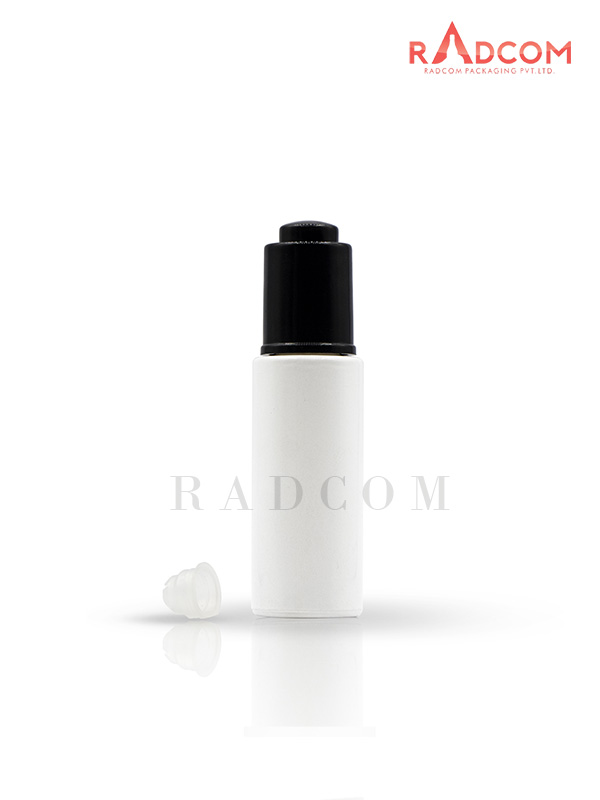 30ML Zermat Shiny White Lotion Glass Bottles With 20mm Black ABS Press Pump and Wiper