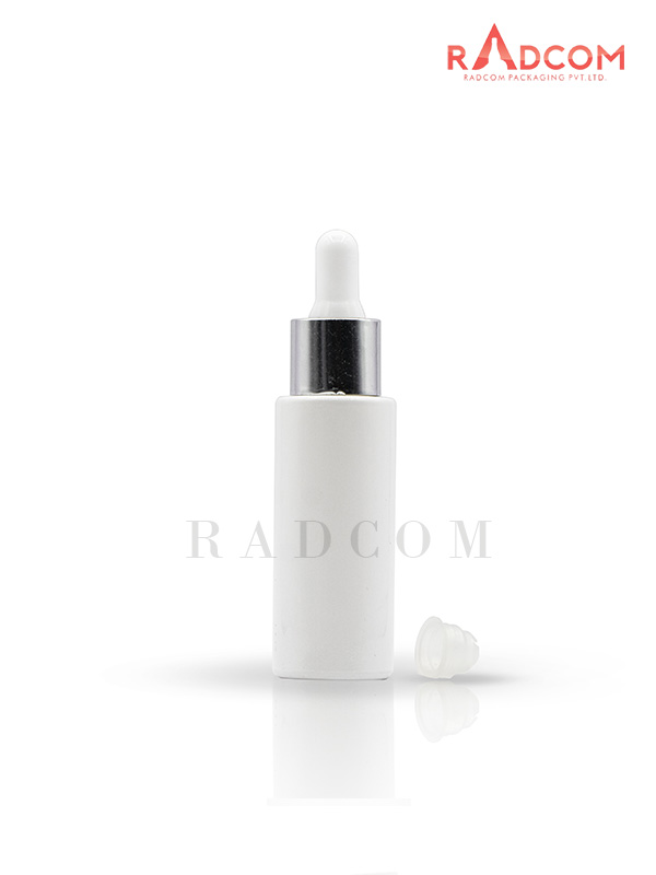 30ML Zermat Shiny White Lotion Glass Bottles With 20mm Silver Dropper Set With White Teat and Wiper