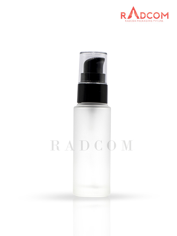 35ML Clear Frosted Lotion Glass Bottles With 20mm Black Lotion Pump With Acrylic Over Cap