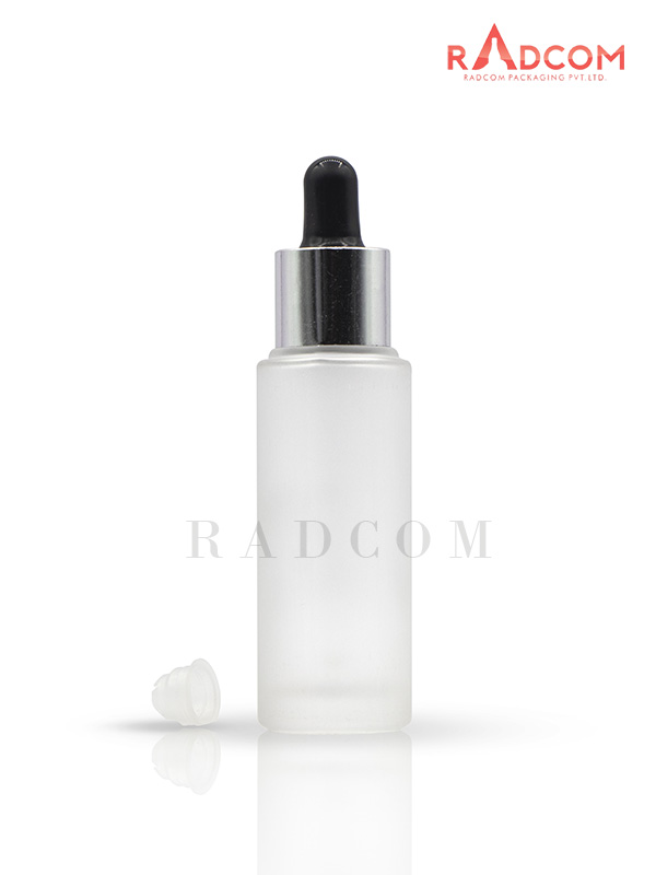 35ML Clear Frosted Lotion Glass Bottles With 20mm Silver Dropper Set with Black Teat with Wiper