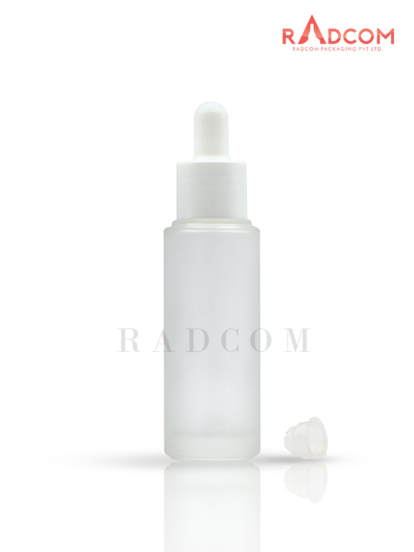 35ML Clear Frosted Lotion Glass Bottles With 20mm White Dropper Set with White Teat with Wiper