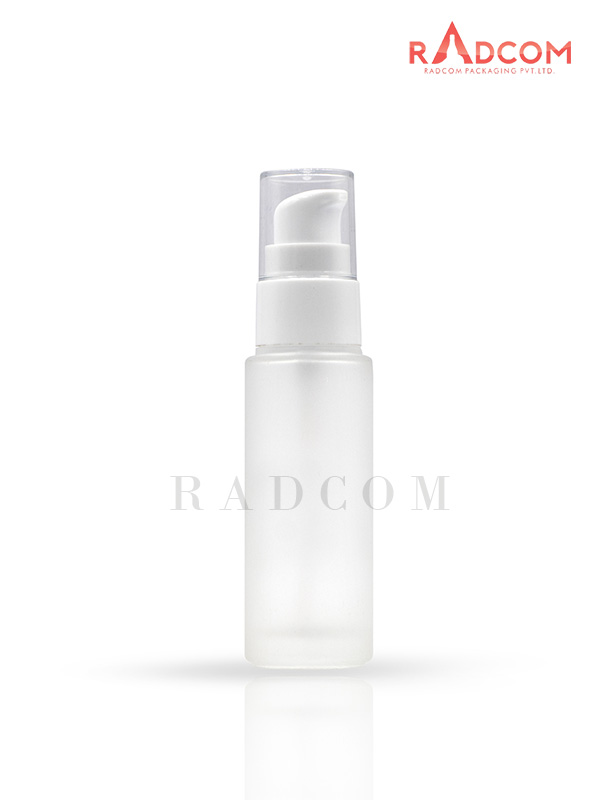 35ML Clear Frosted Lotion Glass Bottles With 20mm White Lotion Pump With Half Over Cap