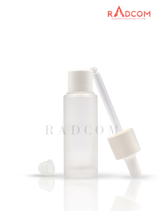 35ML Clear Frosted Lotion Glass Bottles With 20mm White Screw Cap and White Dropper Set with Wiper