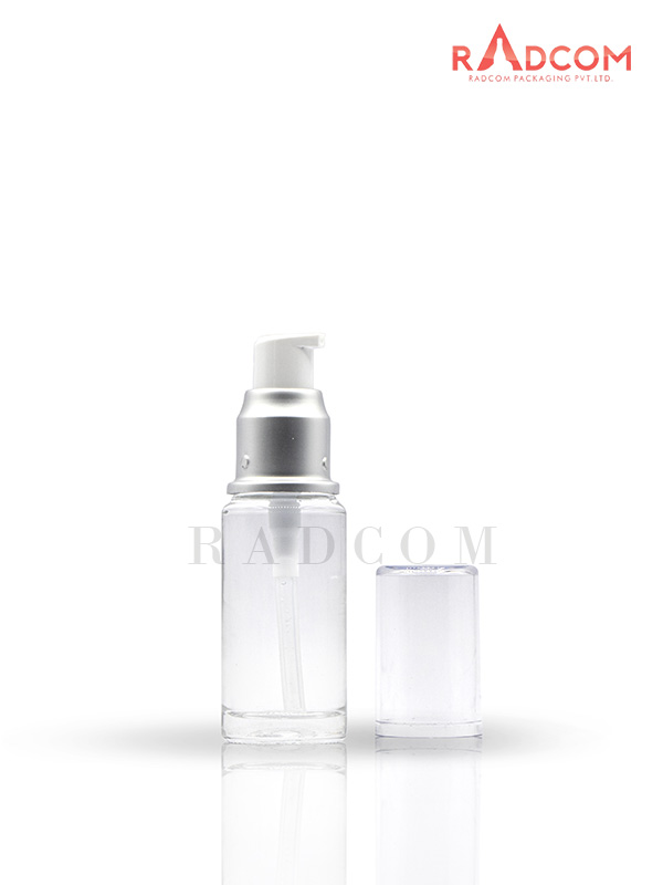 35ML Clear Lotion Glass Bottles With 20mm Matt Silver Lotion Pump With Acrylic Over Cap