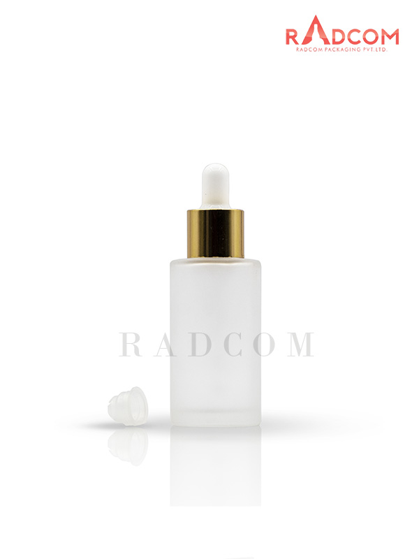 40ML Short Shoulder Clear Frosted Lotion Glass Bottles With 20mm Golden Dropper Set With White Teat and Wiper