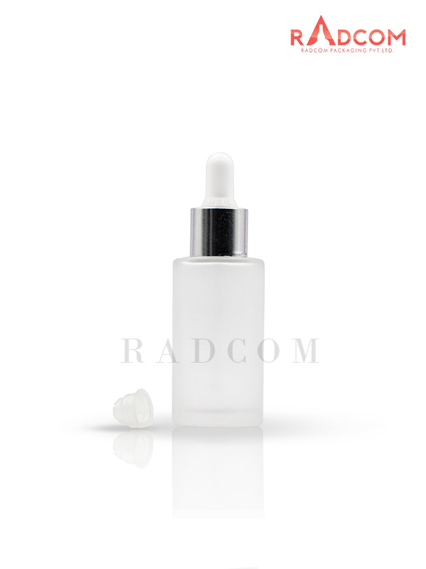 40ML Short Shoulder Clear Frosted Lotion Glass Bottles With 20mm Long Silver Dropper Set With White Teat and Wiper