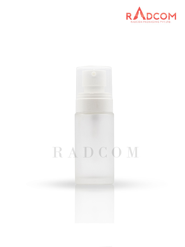 40ML Short Shoulder Clear Frosted Lotion Glass Bottles With 20mm White Plum Lotion Spray Pump With Plastic Over Cap