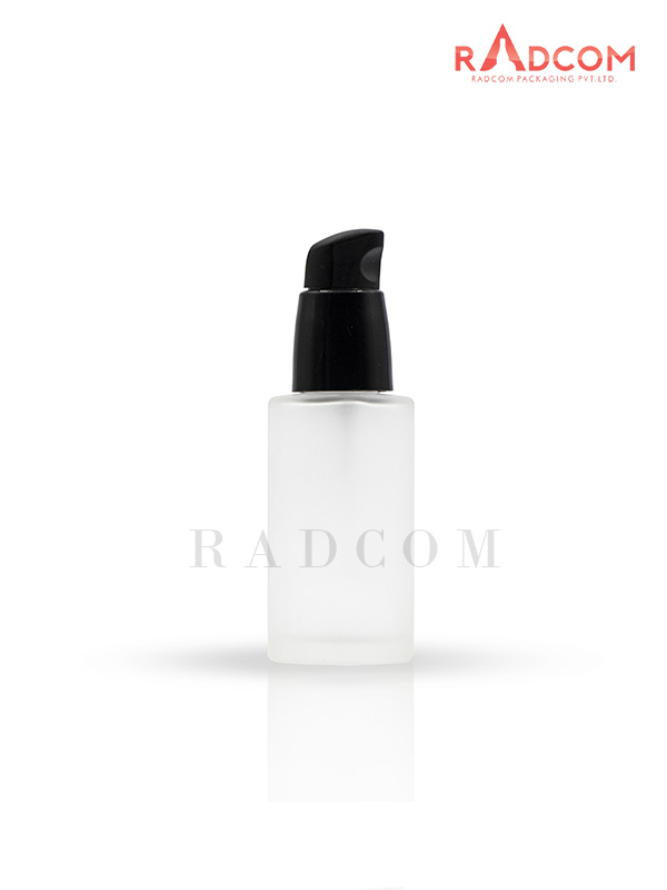 40ML Short Shoulder Clear Frosted Lotion Glass Bottles With 20mm Black Lotion Pump With Half Over Cap