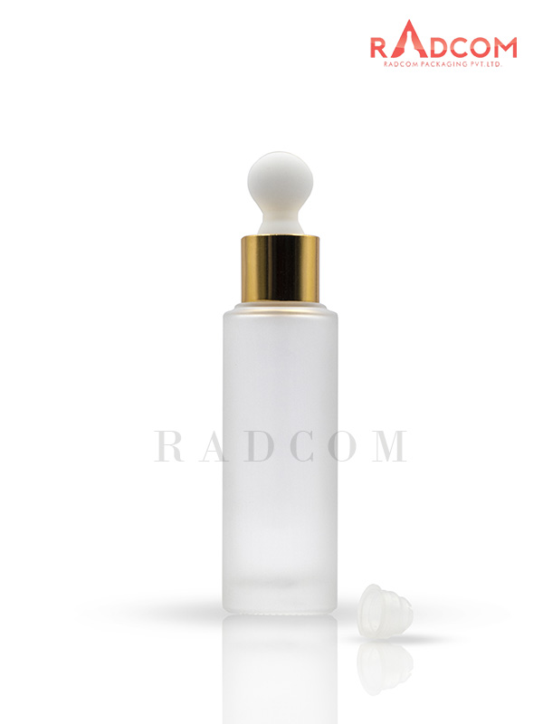 50ML Clear Frosted Lotion Glass Bottles With 20mm Golden Dropper Set With Heart Shape White Teat and Wiper